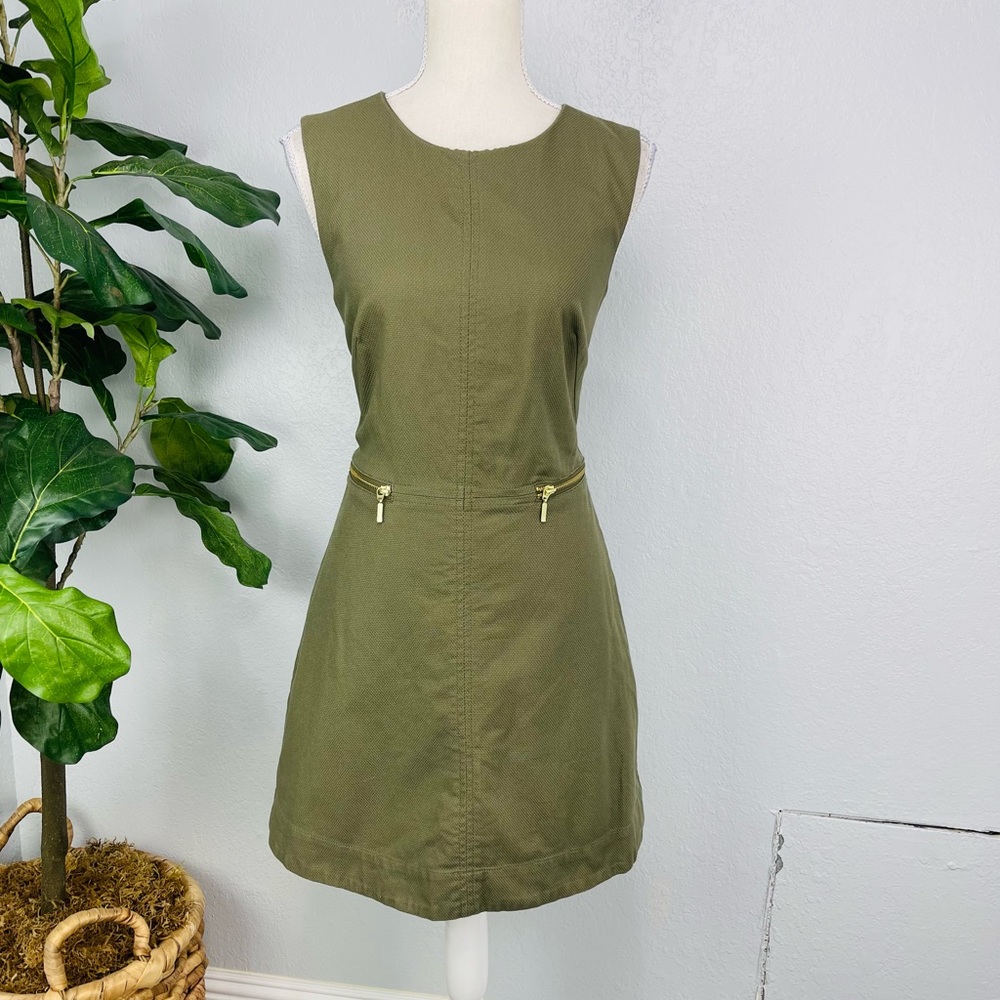 Y2K H&M Olive Green Sleeveless Fit and Flare A Line Zipper Dress